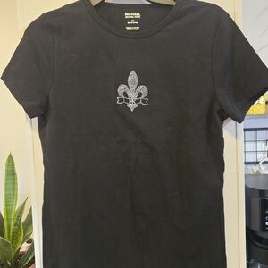 Michael Kors Black Tee with Silver Rhinestone Fleur